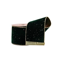 3.5" x 25ft. Green & Gold Wired Velvet Ribbon by Celebrate It®