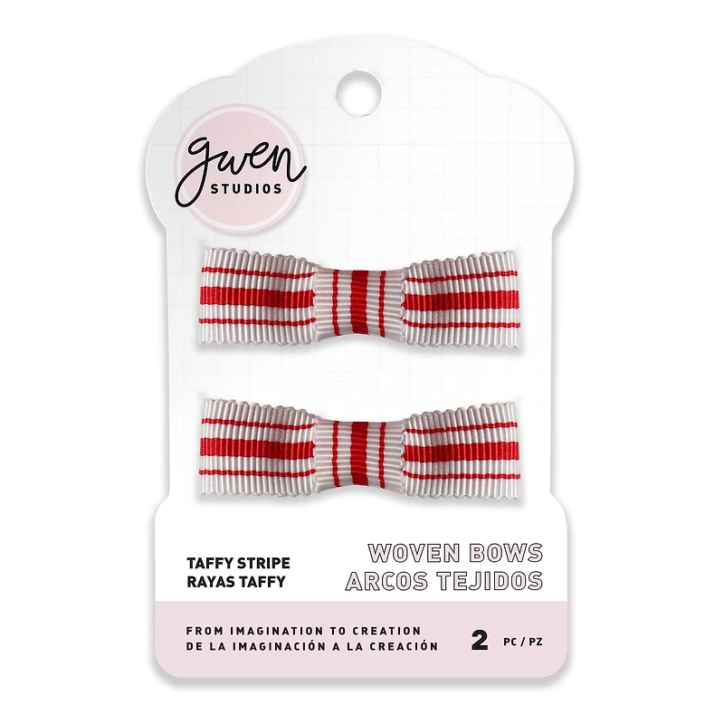 Gwen Studios White & Red Stripe Grosgrain Bows, 2ct.
