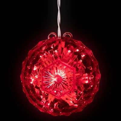 6" Red LED Hanging Crystal Sphere Ball Outdoor Decoration