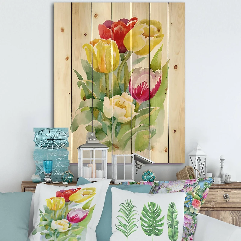 Designart - Bouquet of White and Red Tulips