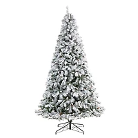 9ft. Pre-Lit Flocked White River Mountain Pine Artificial Christmas Tree, Clear LED Lights
