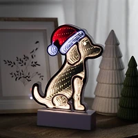 LED 3D Christmas Dog with Santa Hat Infinity Mirror - 8"