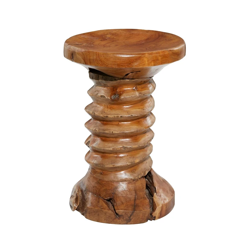 19" Brown Teak Wood Rustic Stool