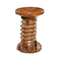 19" Brown Teak Wood Rustic Stool