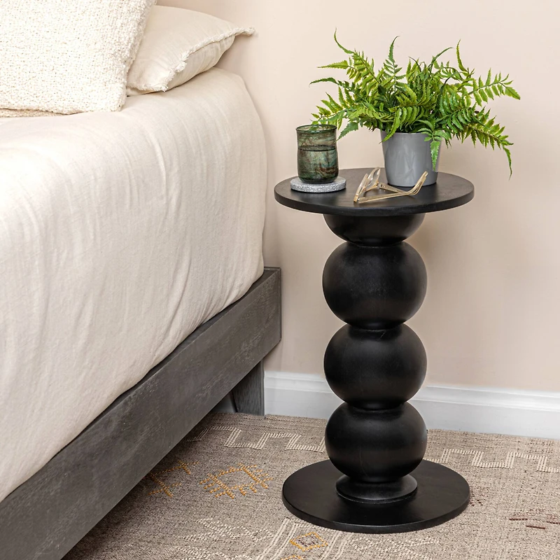 Hello Honey® 25" Round Black Mango Wood Over-Sized Bubble End Table