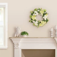 24" White Spring Hydrangea & Rose Wreath