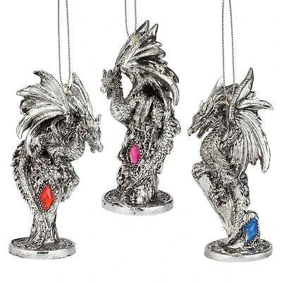 Design Toscano 4" Three Dragons of the Amesbury Gemstone Ornament Set