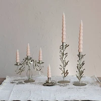 Hello Honey® 10" Distressed Pewter Finish Metal Taper Candleholder with Leaves & Berries