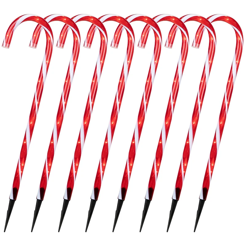 Candy Cane 8 Function Christmas Outdoor Pathway Markers - Set of 8