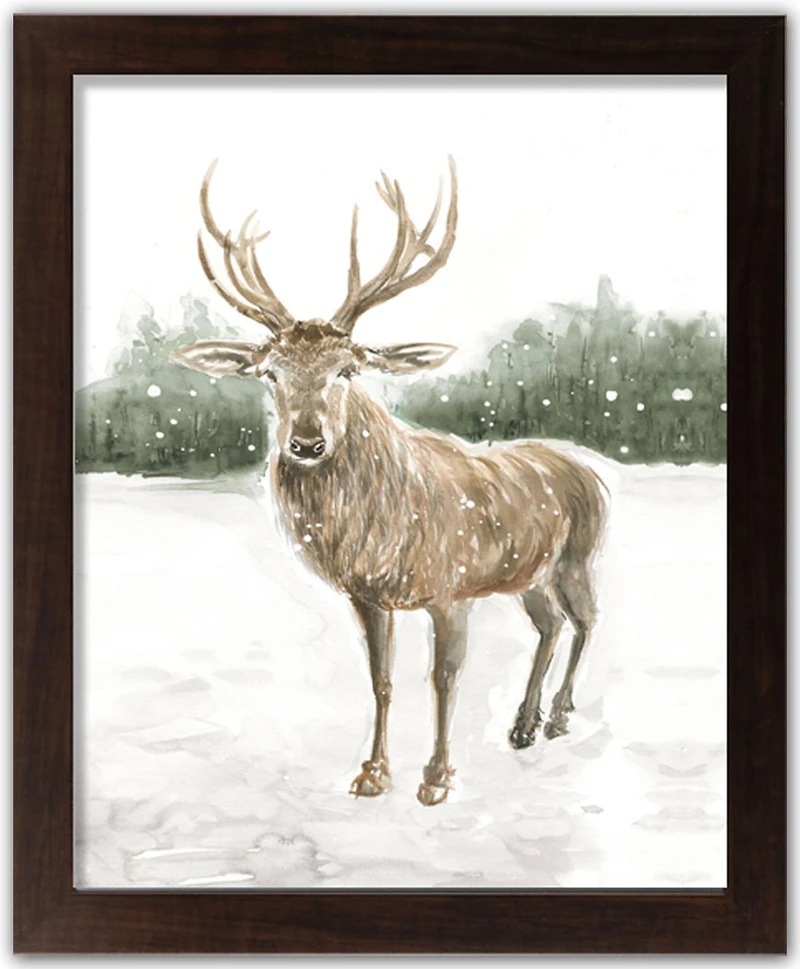 Winter Deer Walnut Framed Print Under Plexiglass