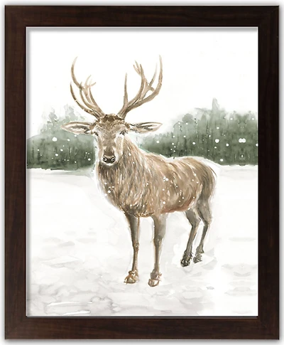 Winter Deer Walnut Framed Print Under Plexiglass