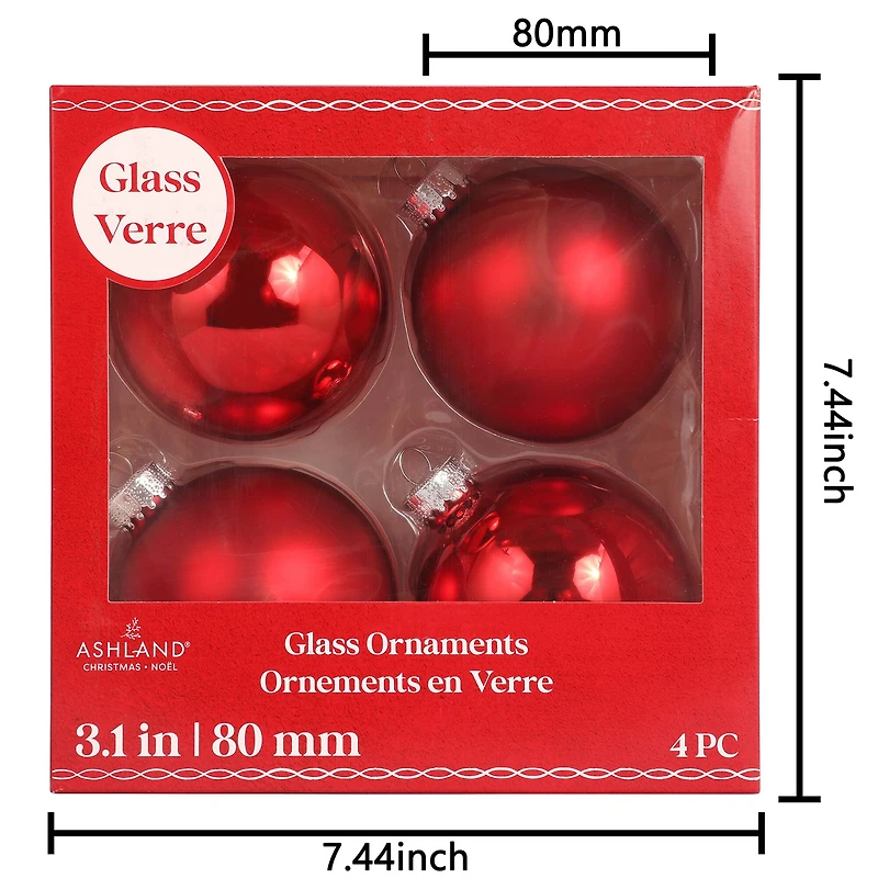 4 Pack 3" Matte & Shiny Glass Ball Ornaments by Ashland