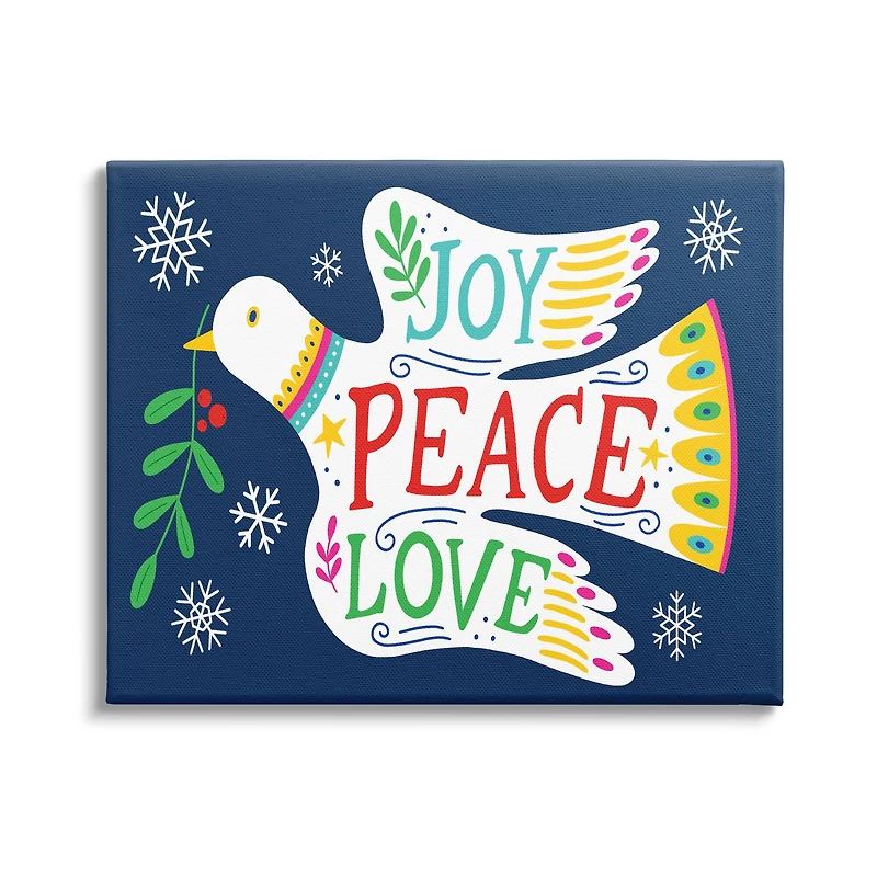 Stupell Industries Joy Peace Love Dove Holly Sprig Canvas Wall Art
