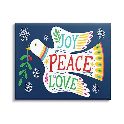 Stupell Industries Joy Peace Love Dove Holly Sprig Canvas Wall Art