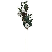 White Cotton Flowers & Foliage Artificial Twig Pick