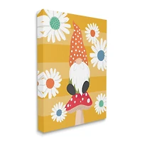 Stupell Industries Mushroom Garden Gnome White Daisies Yellow Stripes Canvas Wall Art