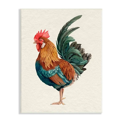 Stupell Industries Traditional Morning Rooster Illustration Elegant Bird Feathers Wall Plaque