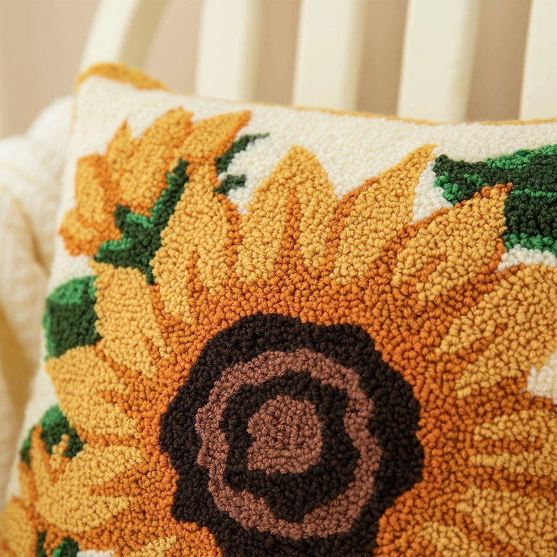 Glitzhome® 14" Fall Hooked Sunflower Pillow