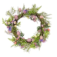 22" Pink Eggs, Flowers & Ferns Wreath