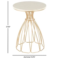 21.5" Gold Metal Flower Inspired Accent Table with Cream Marble Tabletop