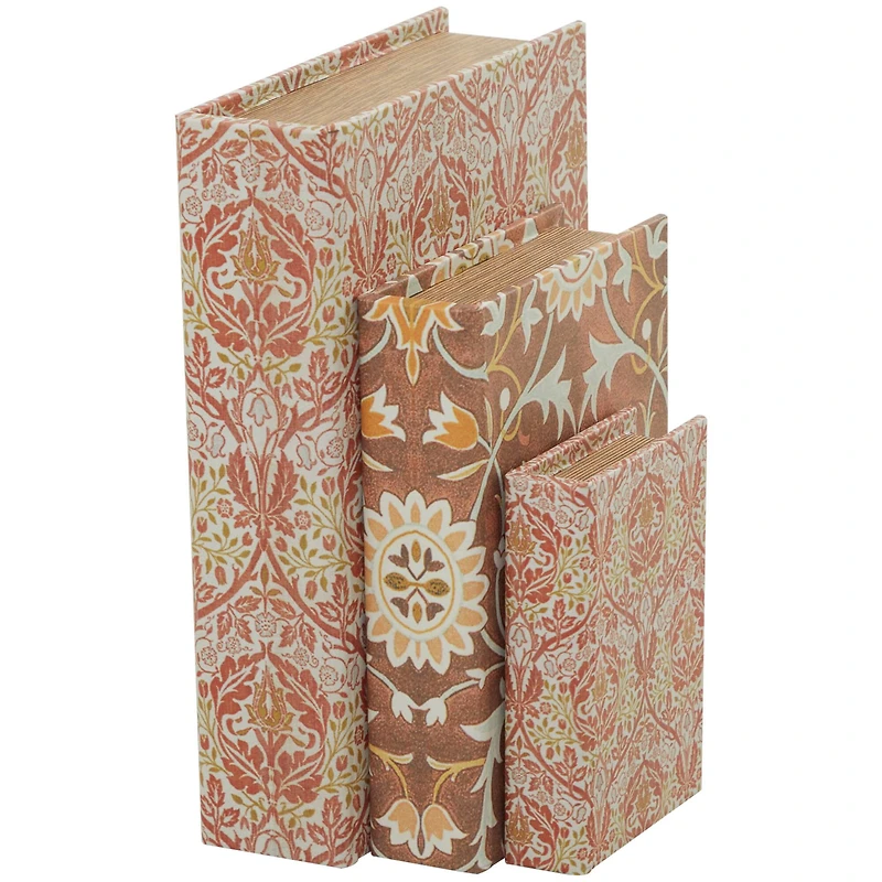 Orange Floral Faux Leather Faux Book Box Set