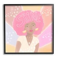 Stupell Industries Playful Shine Phrase Girl with Afro Rainbow Stars Framed Wall Art