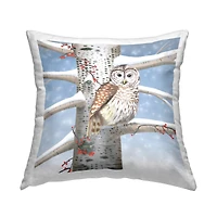 Stupell Industries Owl Perched Snowy Birch Tree Scene Decorative Pillow