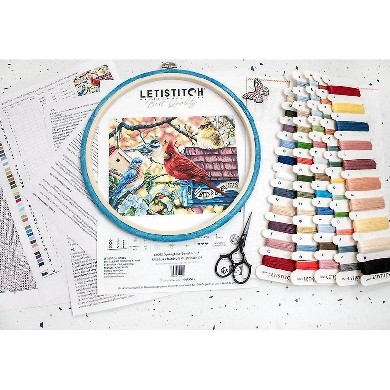 LetiStitch Springtime Songbirds Counted Cross Stitch Kit