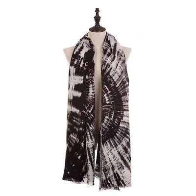 Glitzhome® 78" Black, White & Gray Tie Dye Scarf with Fringe