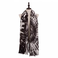 Glitzhome® 78" Black, White & Gray Tie Dye Scarf with Fringe