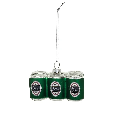 Hello Honey® 3.25" Green Beer 6-Pack Glass Ornament