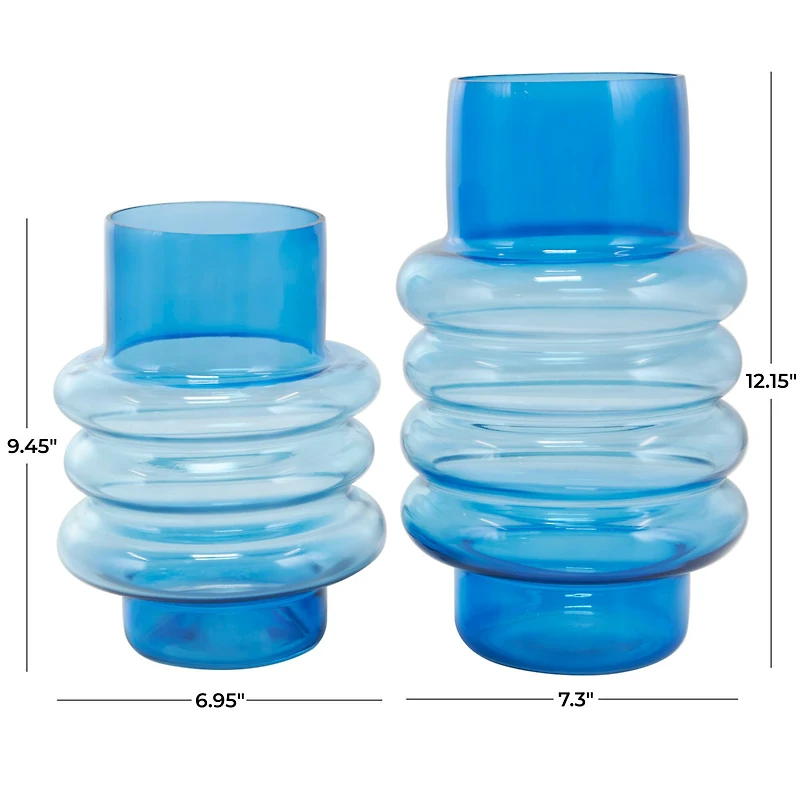 Blue Ombre Bubble Ribbed Glass Vase Set