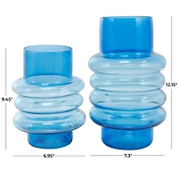Blue Ombre Bubble Ribbed Glass Vase Set