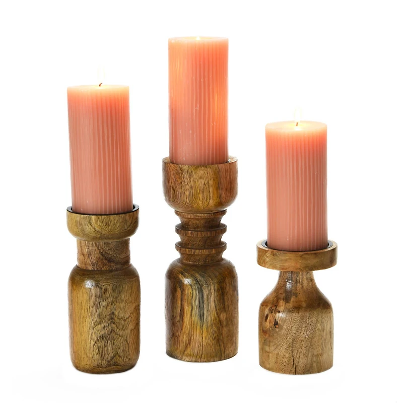 Hello Honey® Turned Wood Pillar Candle Holders Set