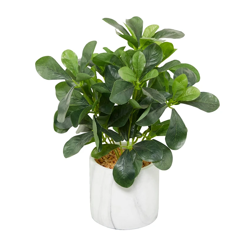 The Novogratz 14" Green Eucalyptus Faux Foliage Artificial Plant with White Marble Pot