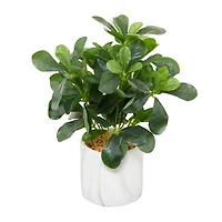 The Novogratz 14" Green Eucalyptus Faux Foliage Artificial Plant with White Marble Pot