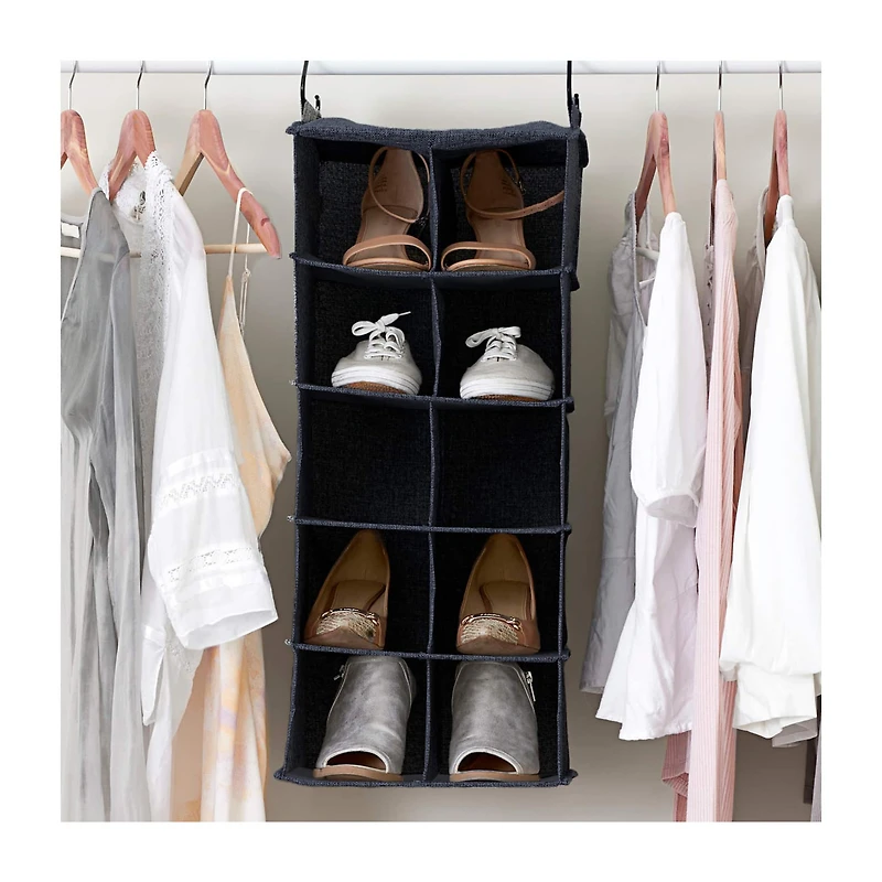 Household Essentials Denim 27" Cotton Blend & Plastic 10 Shelf Closet Shoe Organizer