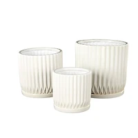 White Ribbed Textured Ceramic Planter Set