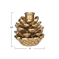 Hello Honey® 3.5" Anique Gold Finish Metal Pinecone Shaped Taper Candle Holder