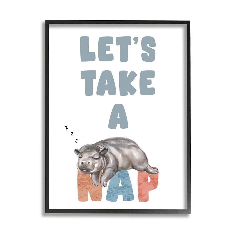 Stupell Industries Let's Take A Nap Phrase Sleeping Baby Hippo Framed Wall Art