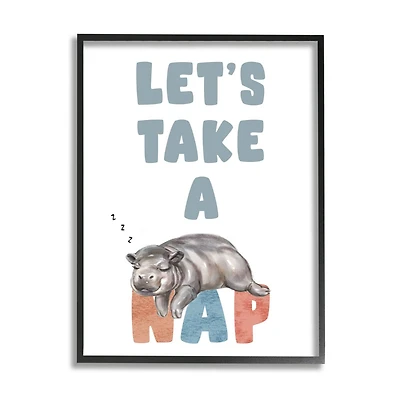 Stupell Industries Let's Take A Nap Phrase Sleeping Baby Hippo Framed Wall Art
