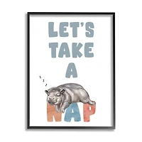 Stupell Industries Let's Take A Nap Phrase Sleeping Baby Hippo Framed Wall Art