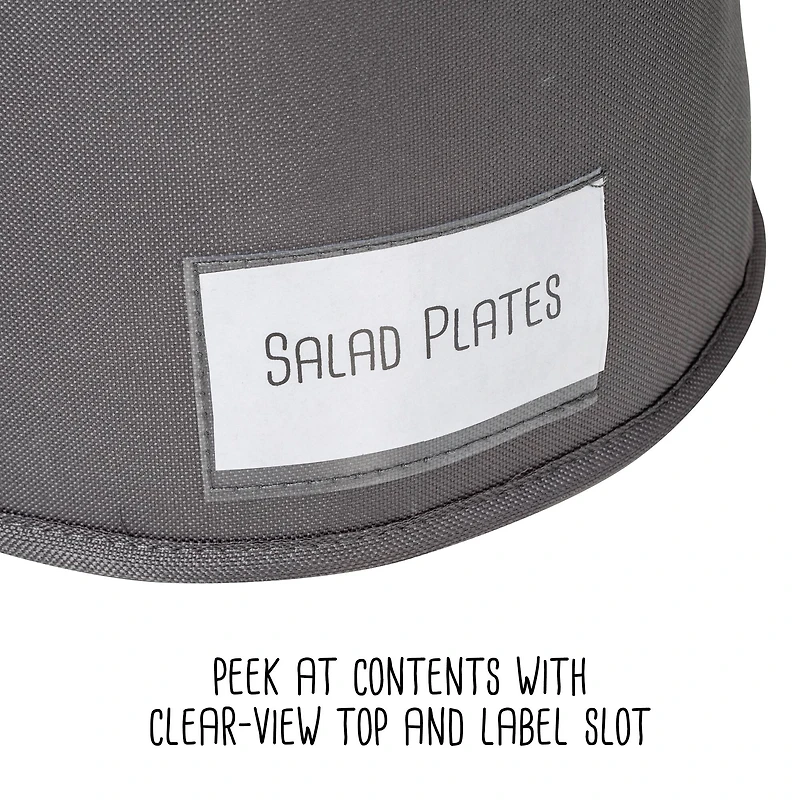 Honey Can Do 10" Gray Round Dinnerware Storage Box