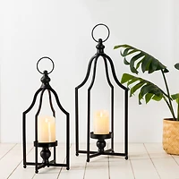 Modern Farmhouse Black Metal Candle Lantern Set, 22" & 16.5"