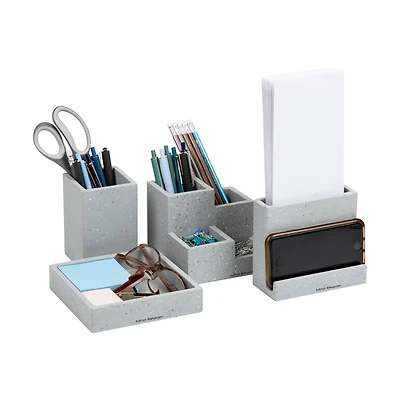 Mind Reader Terrazzo Collection Gray 4 Piece Desktop Organization Set