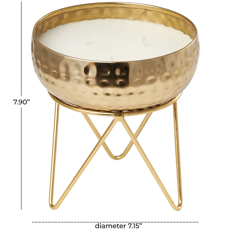 8" White Roses in Paradise Scented 3-Wick Candle with Hammered Gold Container and Tripod Stand