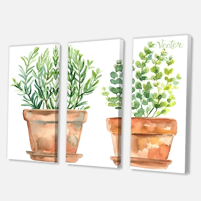 Designart - Two Green House Plants In Orange Flower Pots