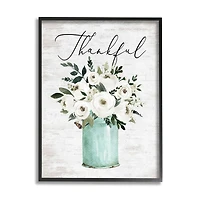 Stupell Industries Thankful Phrase White Ranunculus Floral Bouquet Milk Tin Framed Wall Art