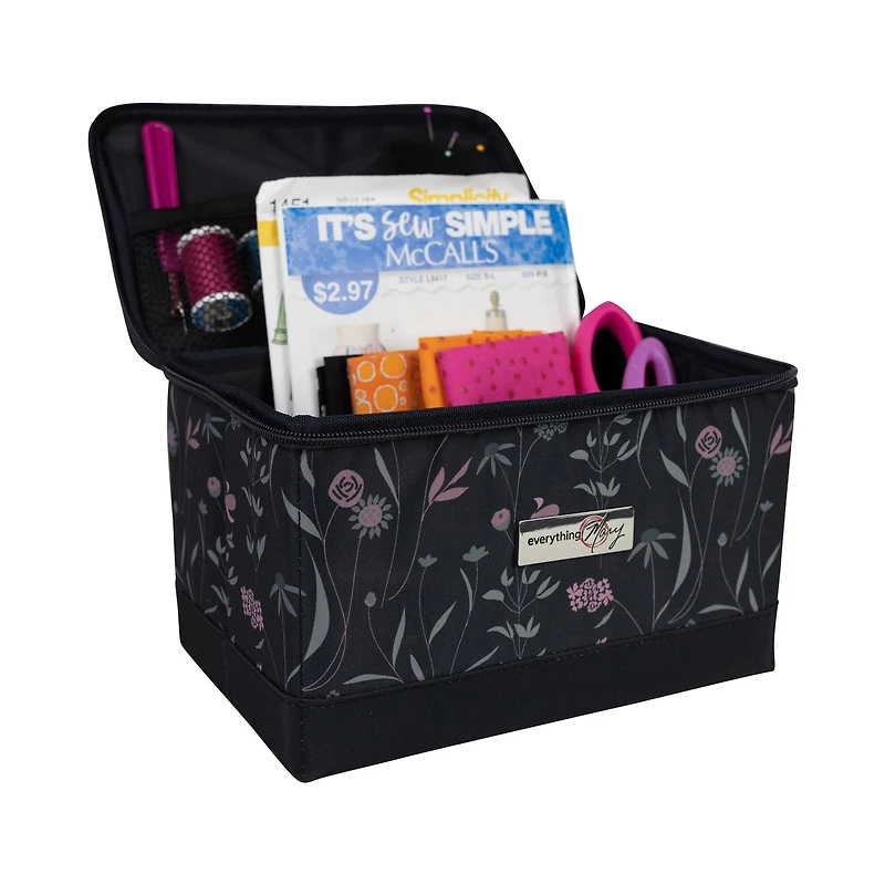 Everything Mary Pink & Gray Floral Collapsible Sewing Kit Organizer Box