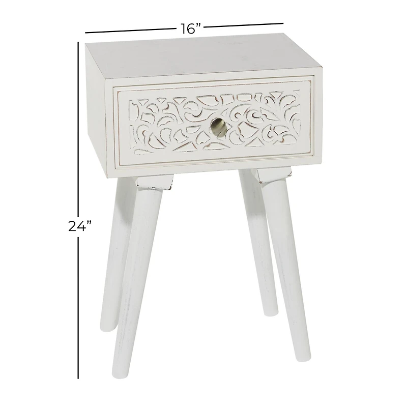 24" White Farmhouse Mango Wood Accent Table
